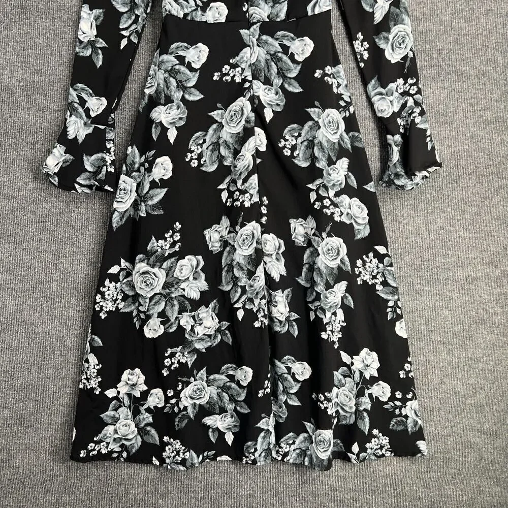 Vintage Free People Floral Maxi Dress Womens XS Black Gray Y2K Boho Chiffon